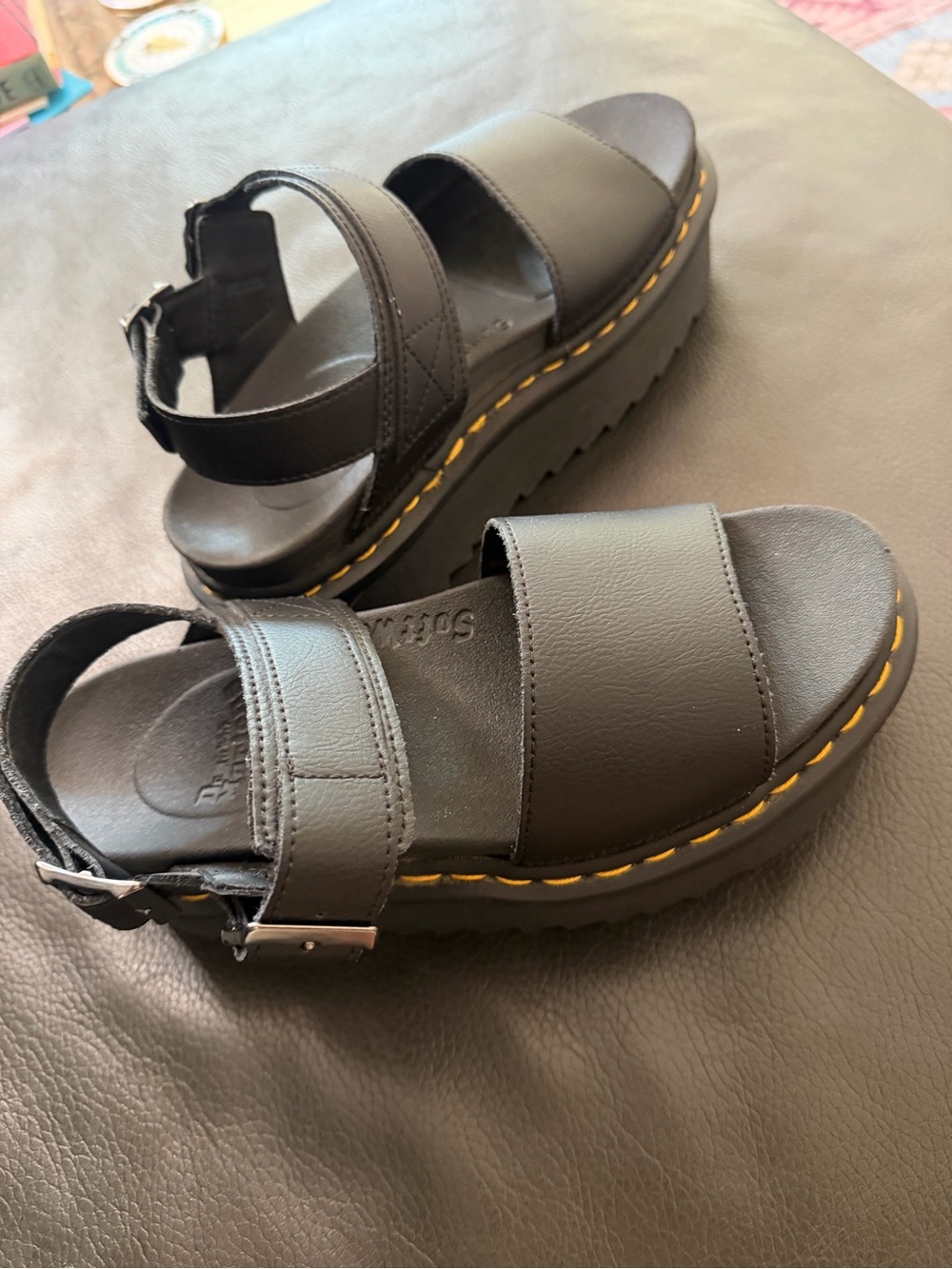 Dr. Marten Voss Platform Black Leather Buckle Sandals size 8 - Picture 6 of 7